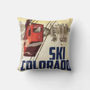 Ski! Colorado vintage travel poster Cushion
