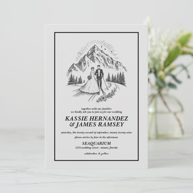 Ski Couple Wedding Invitation (Standing Front)