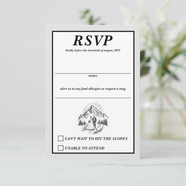 Ski Couple Wedding RSVP Card (Standing Front)