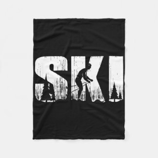 Ski Cross Country Skiing Vintage Winter Sport For  Fleece Blanket