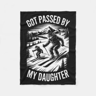 Ski Dad Ped By Daughter Funny Skiing Family Fleece Blanket