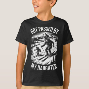 Ski Dad Ped By Daughter Funny Skiing Family T-Shirt