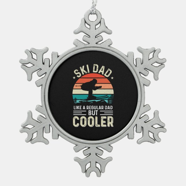 Ski Dad Snowflake Pewter Christmas Ornament (Front)