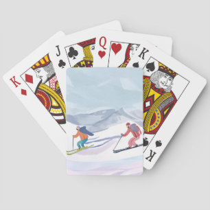 Ski Day Watercolor Winter Mountain Playing Cards
