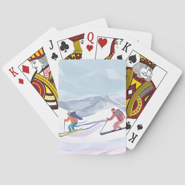 Ski Day | Watercolor Winter Mountain Playing Cards (Back)