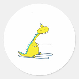 ski dino classic round sticker