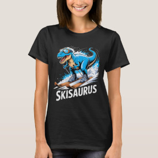 Ski Dinosaur Winter Sport Skier Dino Funny Skiing  T-Shirt