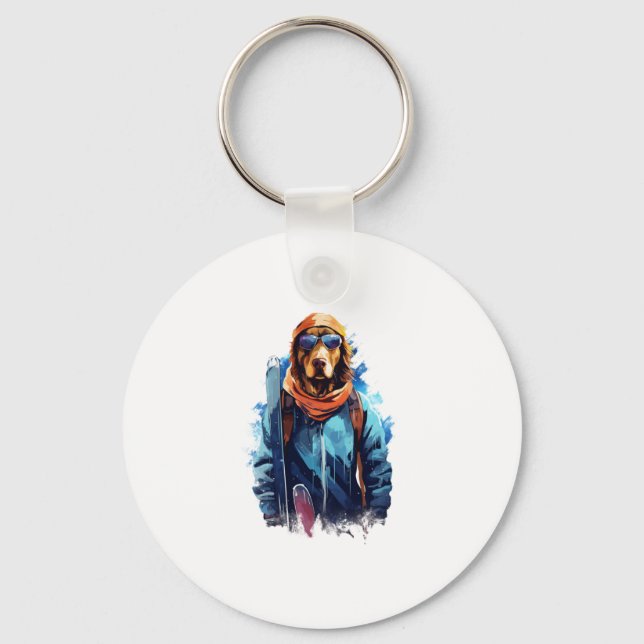 Ski Dog in Ski Googles  5 Key Ring (Front)
