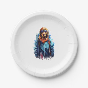 Ski Dog in Ski Googles  5 Paper Plate