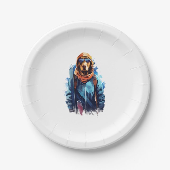 Ski Dog in Ski Googles  5 Paper Plate (Front)