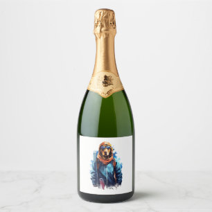 Ski Dog in Ski Googles 5 Sparkling Wine Label