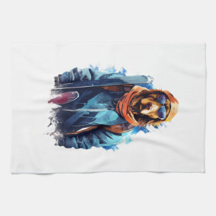 Ski Dog in Ski Googles 5 Tea Towel