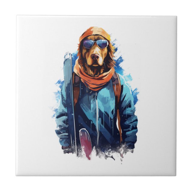 Ski Dog in Ski Googles  5 Tile (Front)