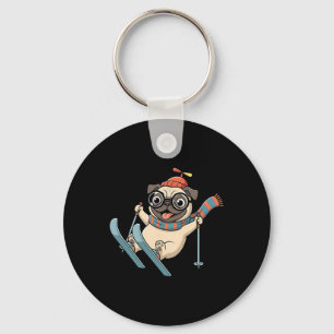 Ski Dog Winter Pug On Slopes Funny Snow Adventure  Key Ring