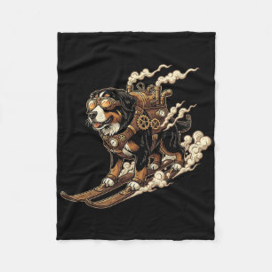 Ski Dog With Jetpack And Goggles Steam Power Fleece Blanket
