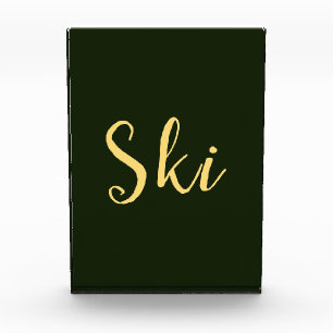SKI Elegant Script Deep Forest Green Background Photo Block