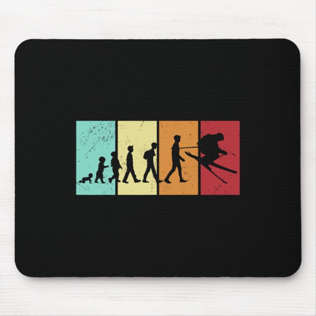 Ski Evolution - Skiing Lovers Mountains Retro Ski  Mouse Mat (Front)