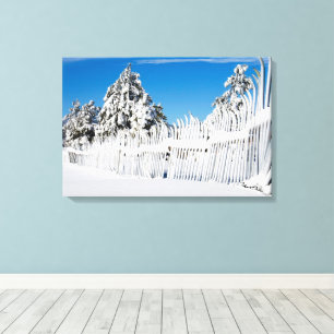 Ski Fence Coated in Snow Photograph Canvas Print