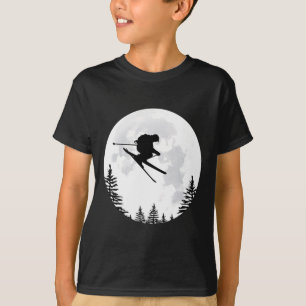 Ski - Flying Jumping Skier Over The Moon T-Shirt