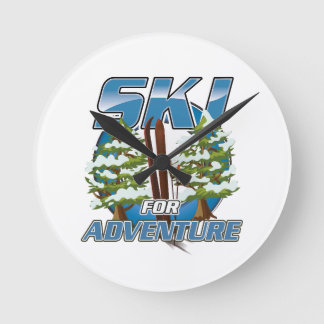 Ski for adventure travel logo round clock