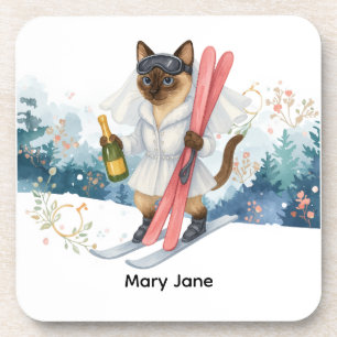 Ski for Bachelorette Party Siamese cat lovers Coaster