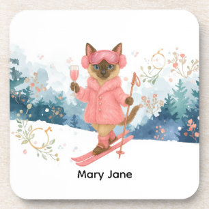 Ski for Bachelorette Party Siamese cat lovers  Coaster