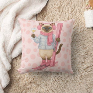 Ski for Bachelorette Party Siamese cat lovers Pink Cushion