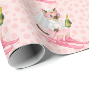 Ski for Bachelorette Party Siamese cat lovers Pink Wrapping Paper