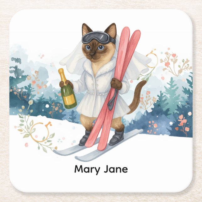 Ski for Bachelorette Party Siamese cat lovers  Square Paper Coaster (Front)