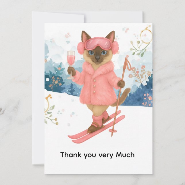 Ski for Bachelorette Party Siamese cat lovers  Thank You Card (Front)