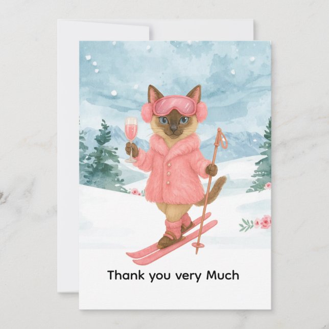 Ski for Bachelorette Party Siamese cat lovers  Thank You Card (Front)
