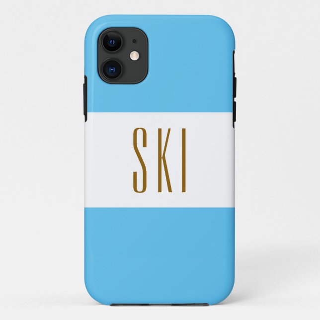 SKI Fun Chic Sporty Bright Sky Blue White Stripes Case-Mate iPhone Case (Back)