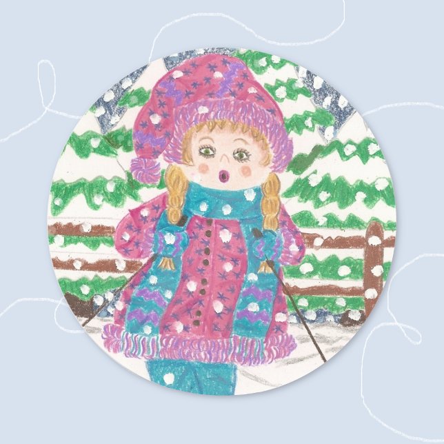 Ski Girl Classic Round Sticker (Ski girl classic round sticker)