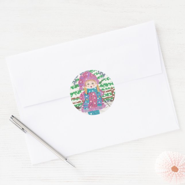Ski Girl Classic Round Sticker (Envelope)