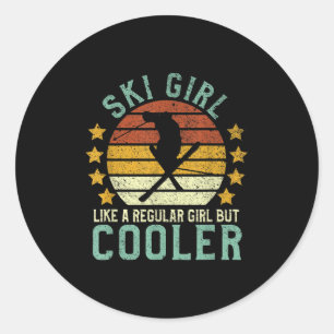 Ski Girl _ Funny Female Skier Instructor &amp; Ski Classic Round Sticker
