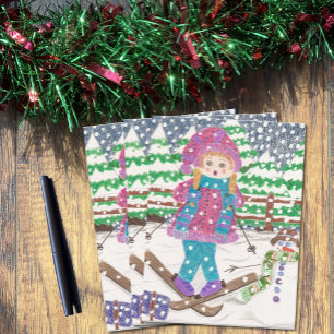 ski girl postcard