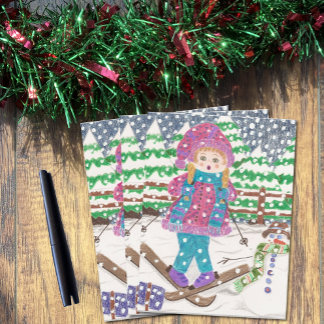 ski girl postcard