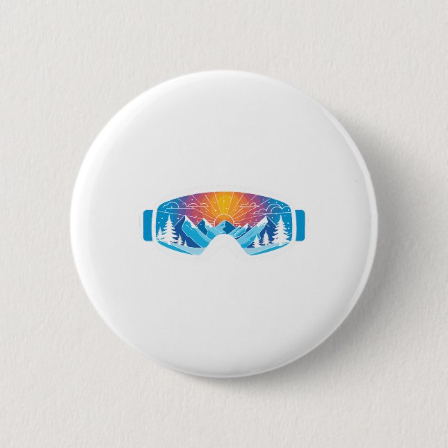 Ski Goggles Art Nature Mountains Minimalist Skiing 6 Cm Round Badge (Front)