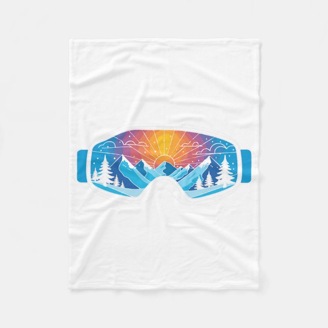 Ski Goggles Art Nature Mountains Minimalist Skiing Fleece Blanket (Front)