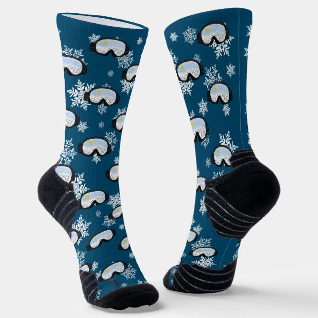 Ski Goggles Mountain Skier Snowboarder Navy Blue Socks (Angled)