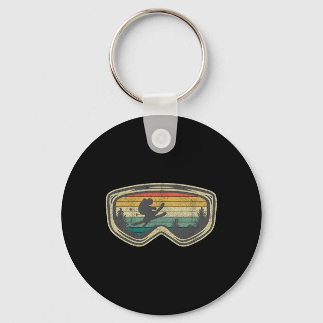 Ski Goggles Mountain Snow Skiing Retro Winter Vaca Key Ring (Front)