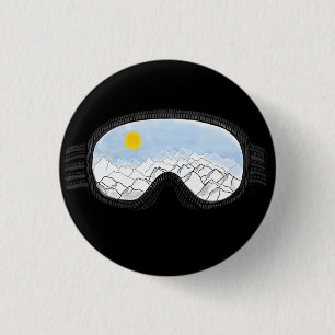 Ski Goggles Mountain View Illustration  3 Cm Round Badge