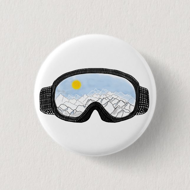 Ski Goggles Mountain View Illustration   3 Cm Round Badge (Front)