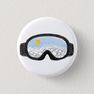 Ski Goggles Mountain View Illustration   3 Cm Round Badge