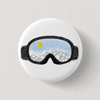 Ski Goggles Mountain View Illustration 3 Cm Round Badge
