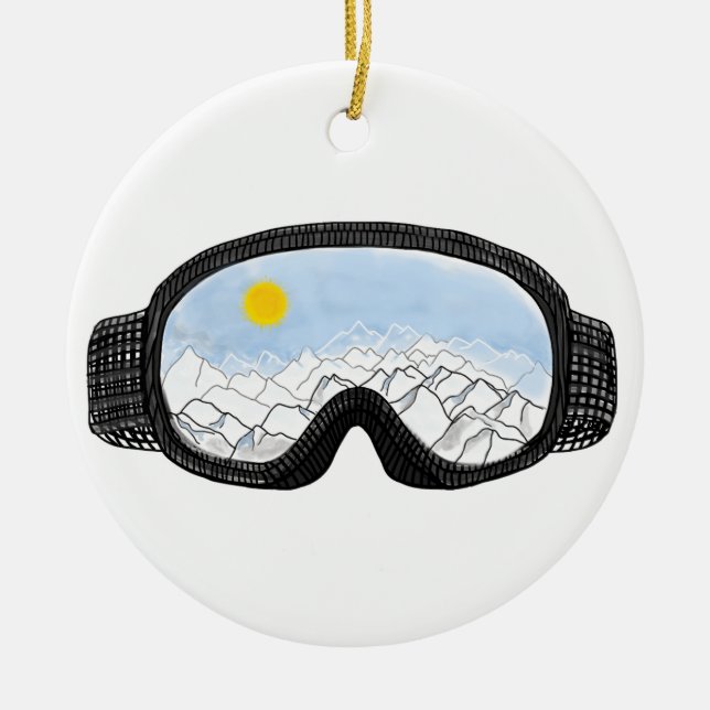 Ski Goggles Mountain View Illustration    Ceramic Tree Decoration (Front)