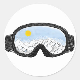 Ski Goggles Mountain View Illustration  Classic Round Sticker