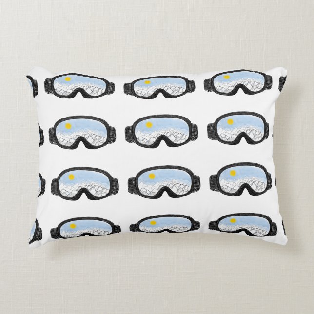 Ski Goggles Mountain View Illustration    Decorative Cushion (Front)