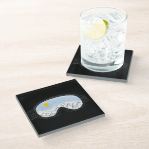 Ski Goggles Mountain View Illustration  Glass Coaster