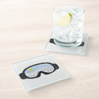 Ski Goggles Mountain View Illustration Glass Coaster